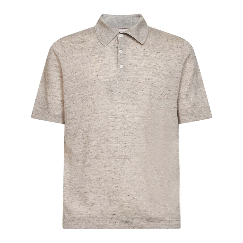 Brunello Cucinelli Beige Polo Shirts, Male, 3XL, Linen And Cotton Knit Polo