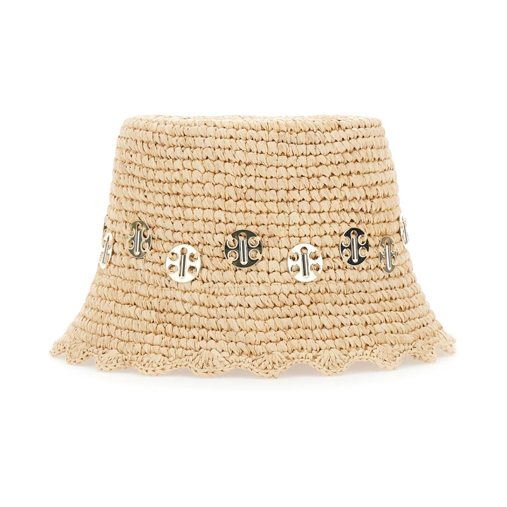 Paco Rabanne Beige Metallic Embellished Raphia Hat Beige Dames
