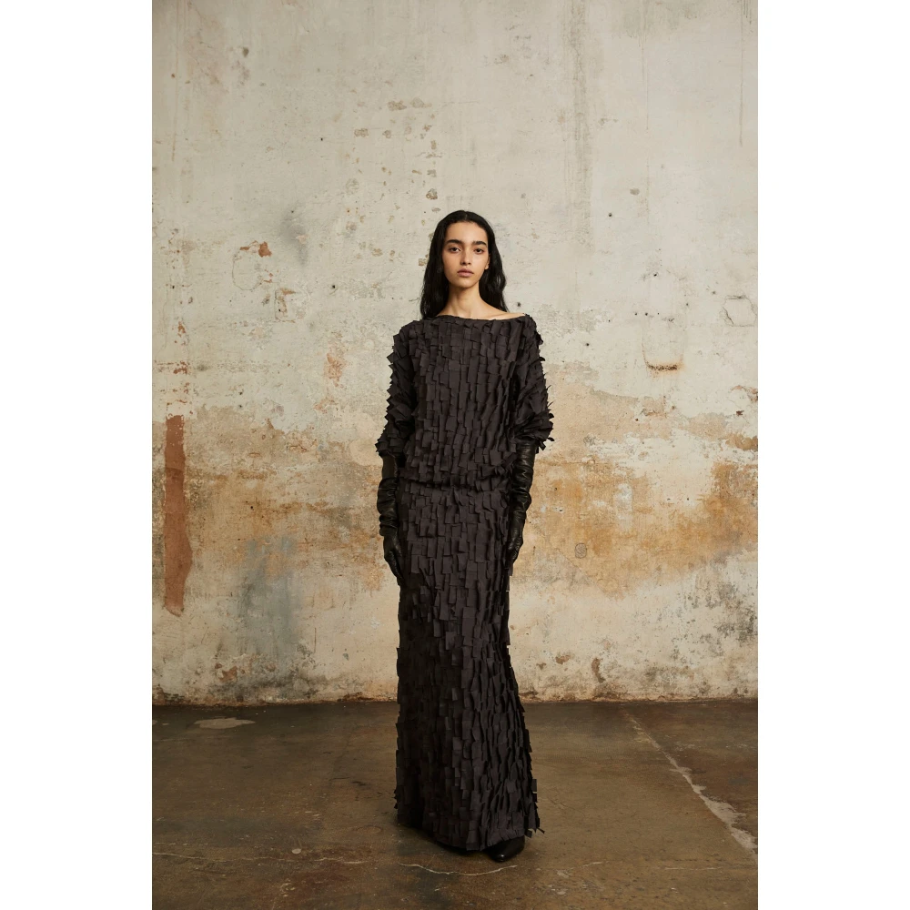 Cortana Zijden Schubben Effect Hoge Taille Rok Black Dames