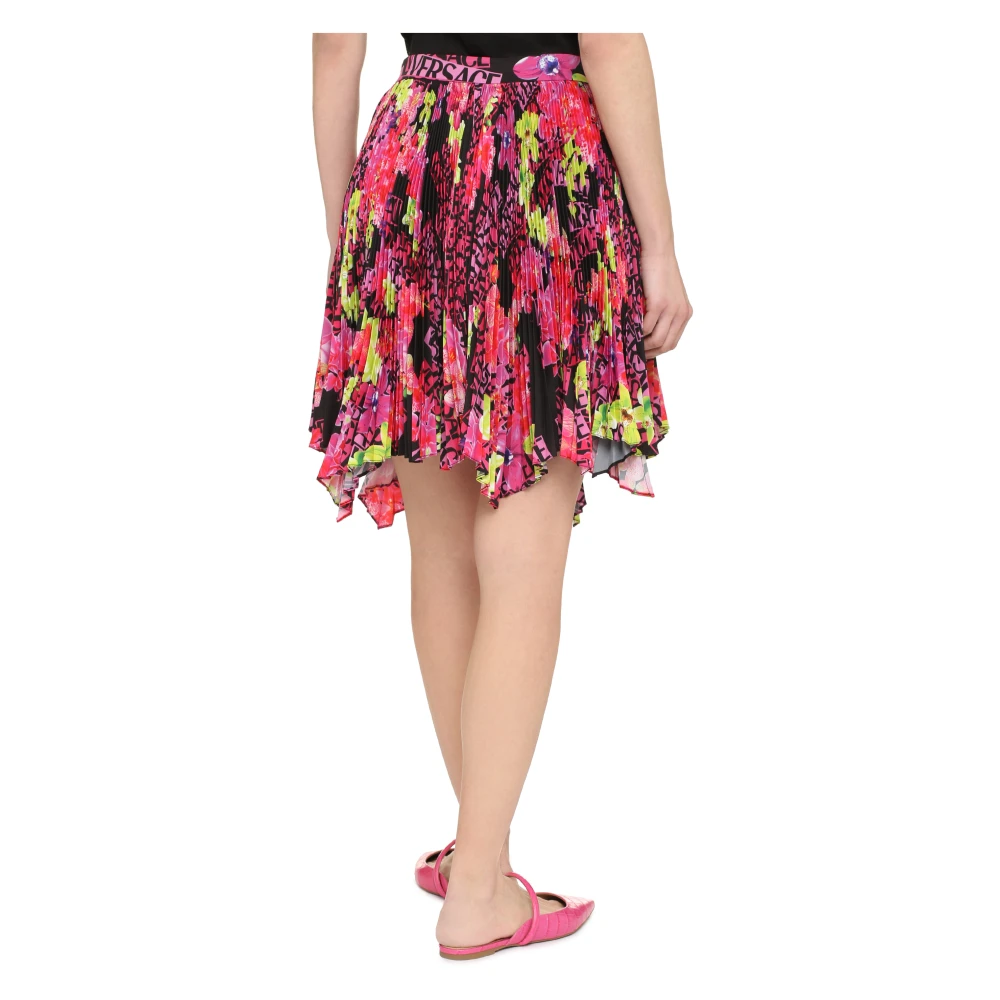 Versace Geplooide Rok met Orchideeënprint Multicolor Dames