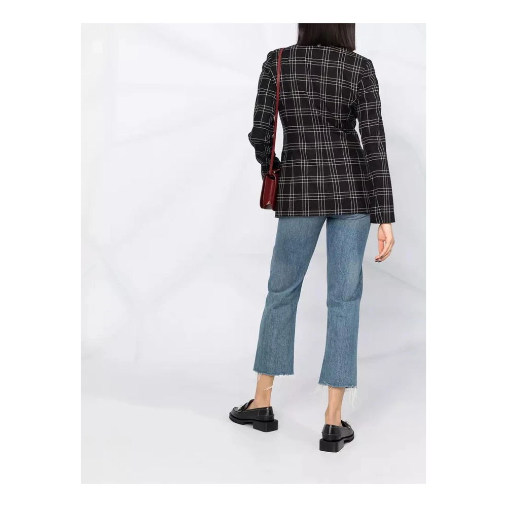 Twinset Zwarte Geruite Wollen Jas Black Dames