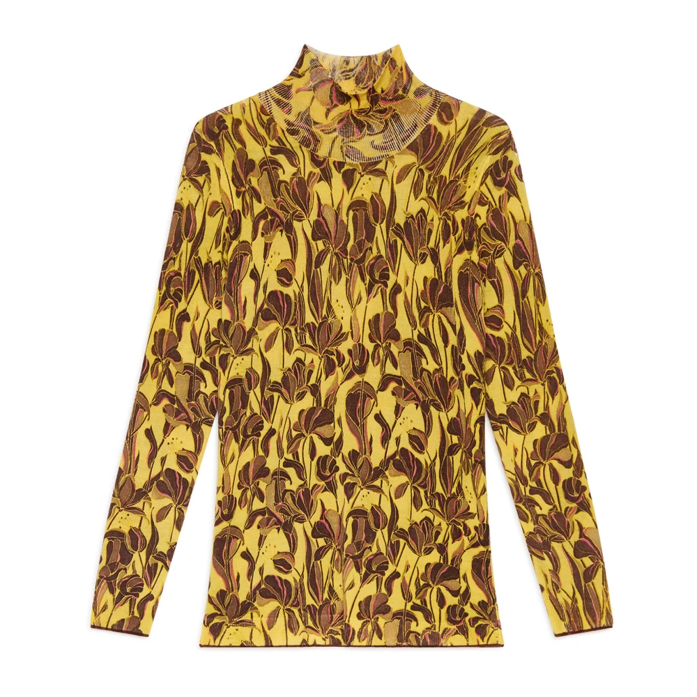 Maliparmi Women's Yellow Turtlenecks, S, Printed Knit Knitwear