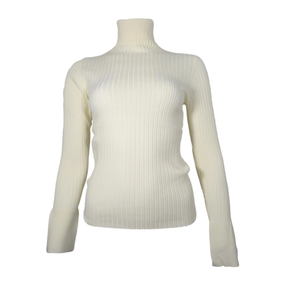 Kaos Geribbelde coltrui room Beige Dames