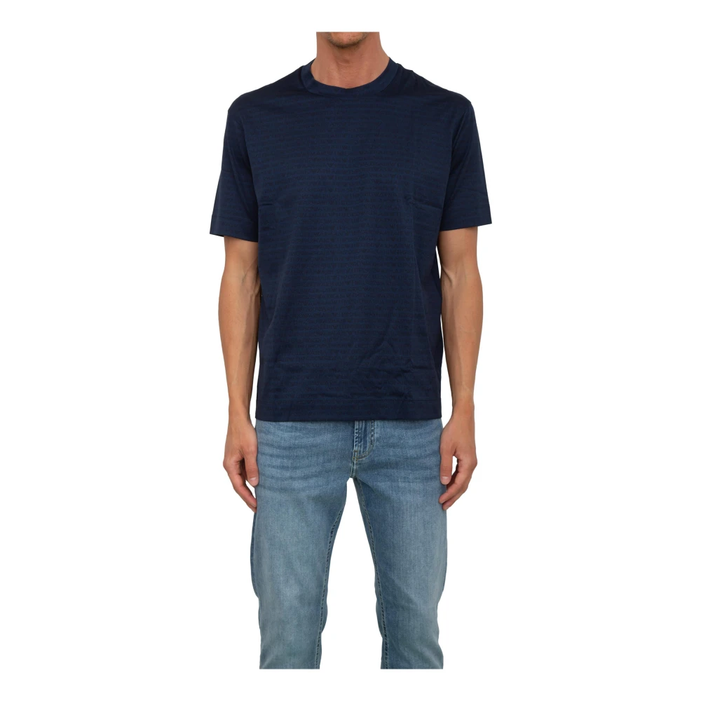 Emporio Armani Mannelijk Blauw Tops Heren, M, Katoen, T-Shirt Casual Stijl