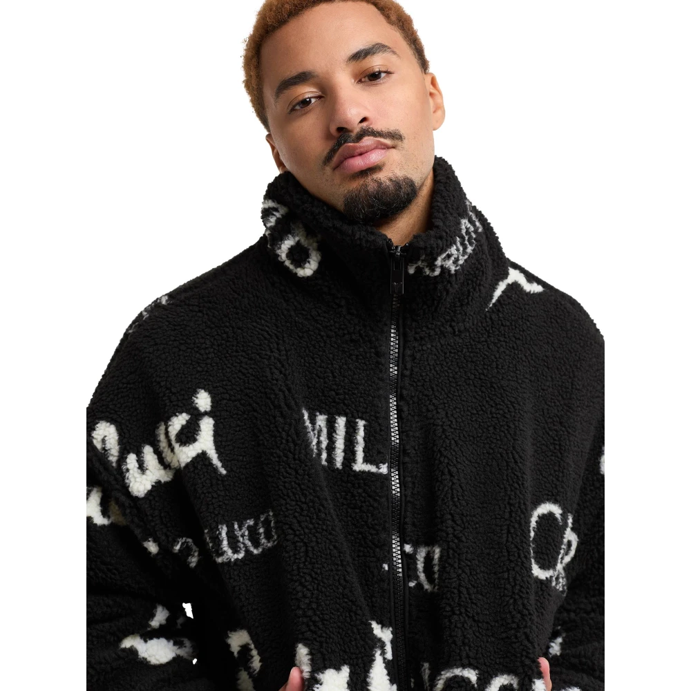 carlo colucci Teddy Fleece Jack met Merklogo's Black Heren