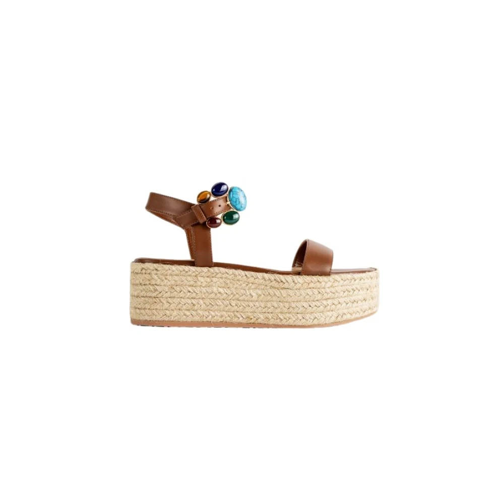 Gianvito Rossi Women's Brown Rope Platform Sandals With Stones - Wedges - 8 Uk - Shoes