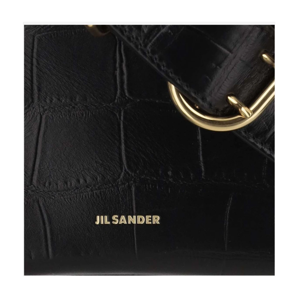 Jil Sander Schoudertas van kalfsleer met logo Black Dames