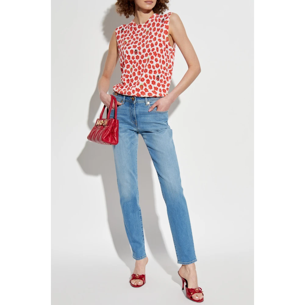 Versace Zijden top met bloemmotief Red Dames