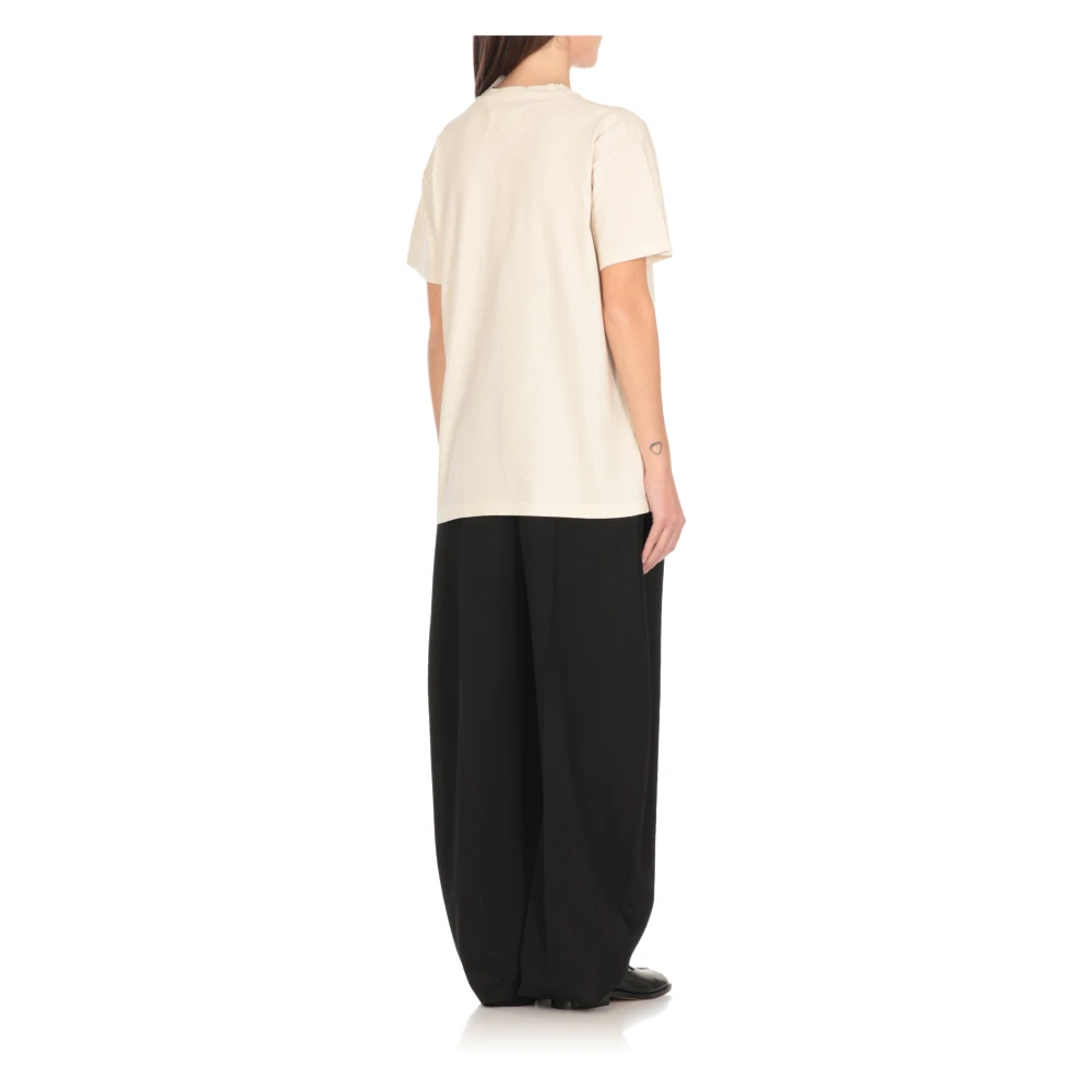 Maison Margiela Ivoor Katoenen T-shirt met Logo Beige Dames