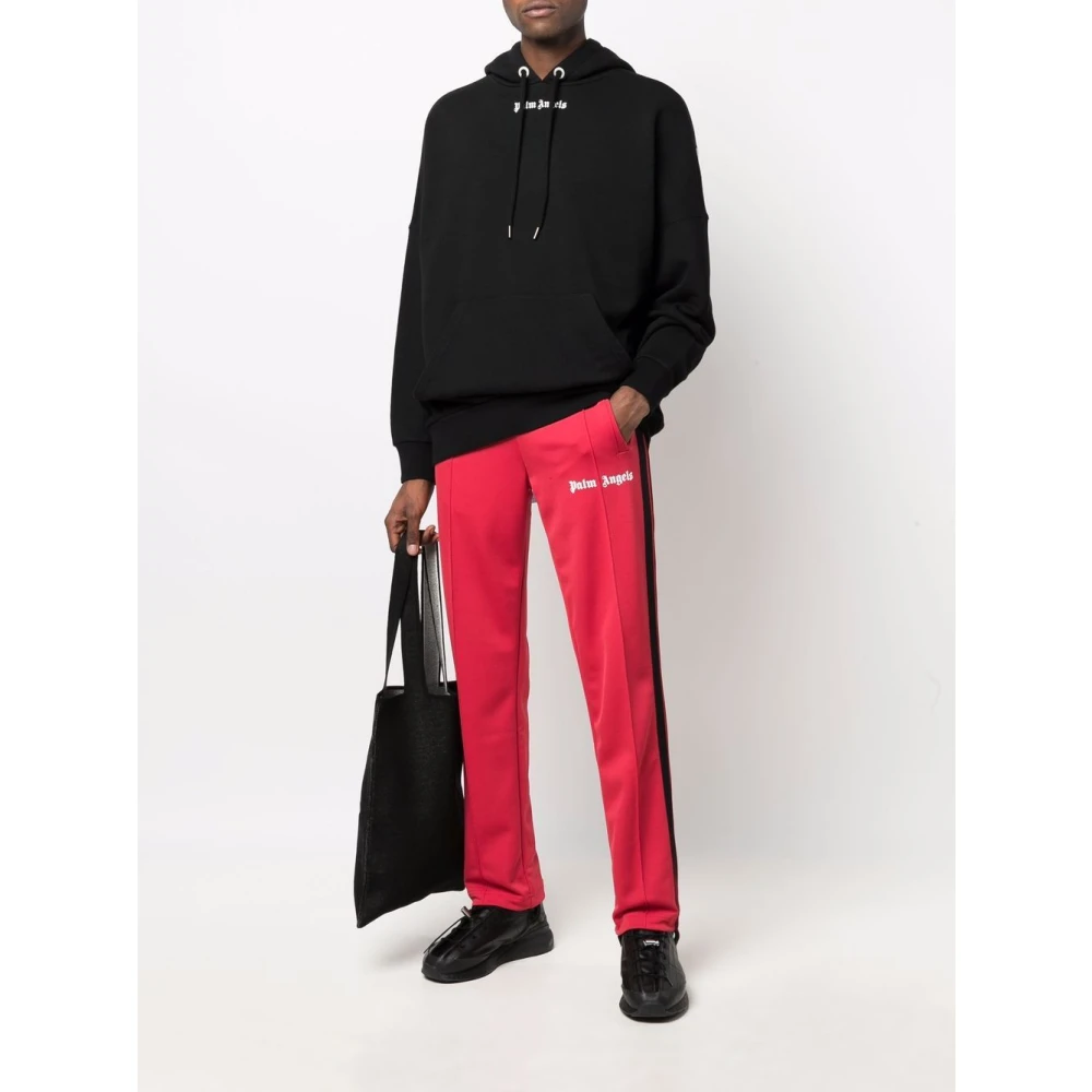 Palm Angels Logo-print Hoodie in Zwart en Wit Black Heren