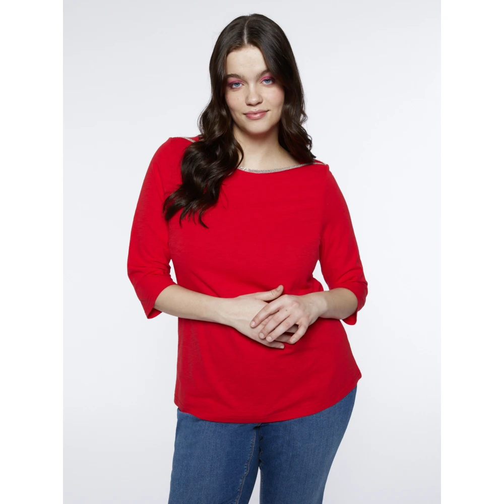 Fiorella Rubino Katoenen T-shirt met Lurexrand Red Dames