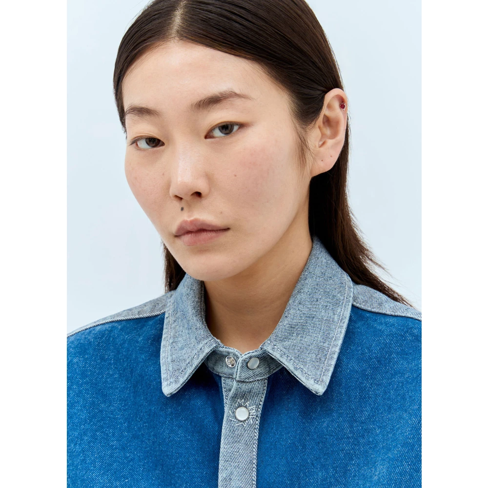 Marni Contrast Denim Shirt met Panelen Blue Dames
