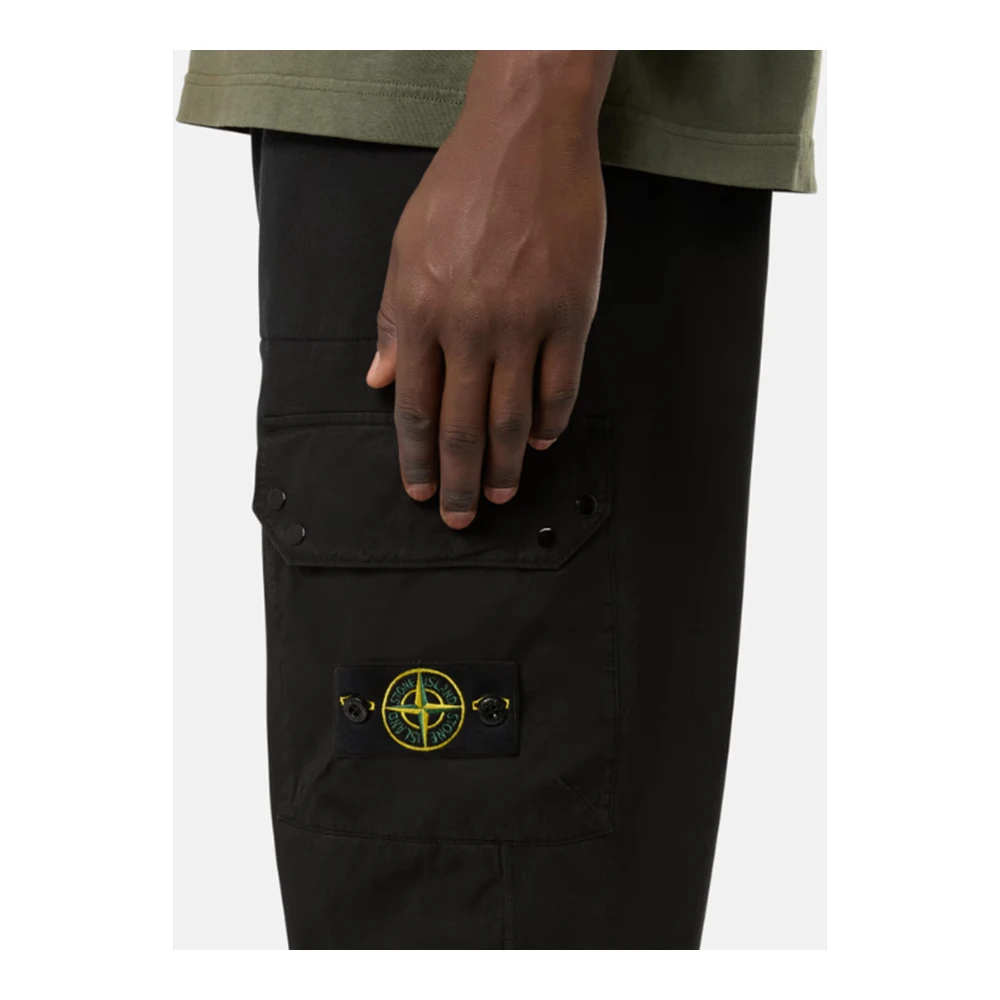 Stone Island Cargo Joggingbroek met Geborsteld Katoen Fleece Black Heren