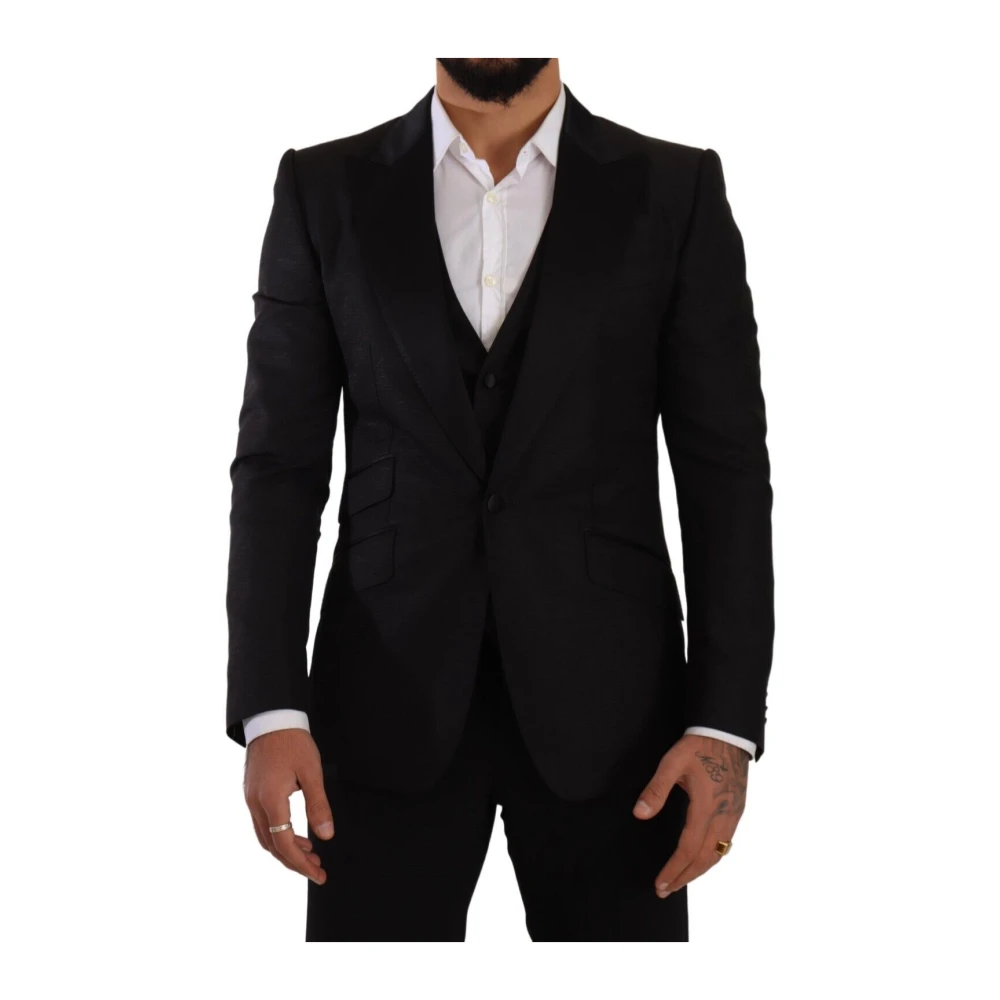 Dolce & Gabbana Sicilia Slim Fit Svart Kostym Ensemble Black, Herr