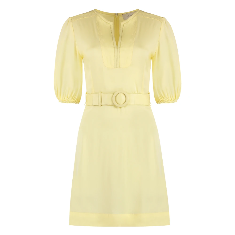 Yves Salomon Leren Detail Taille Jurk Yellow Dames