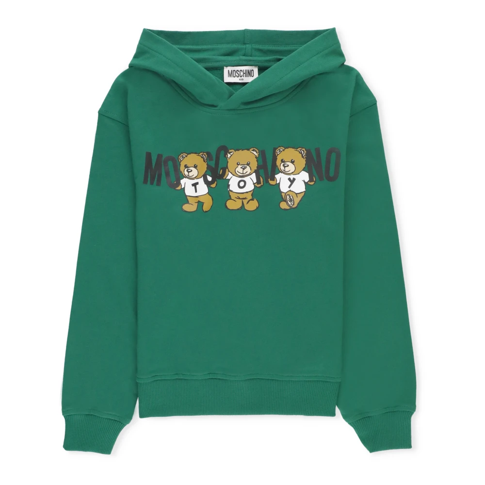 Moschino Grön hoodie med Teddy Bear-logotyp Green, Flicka