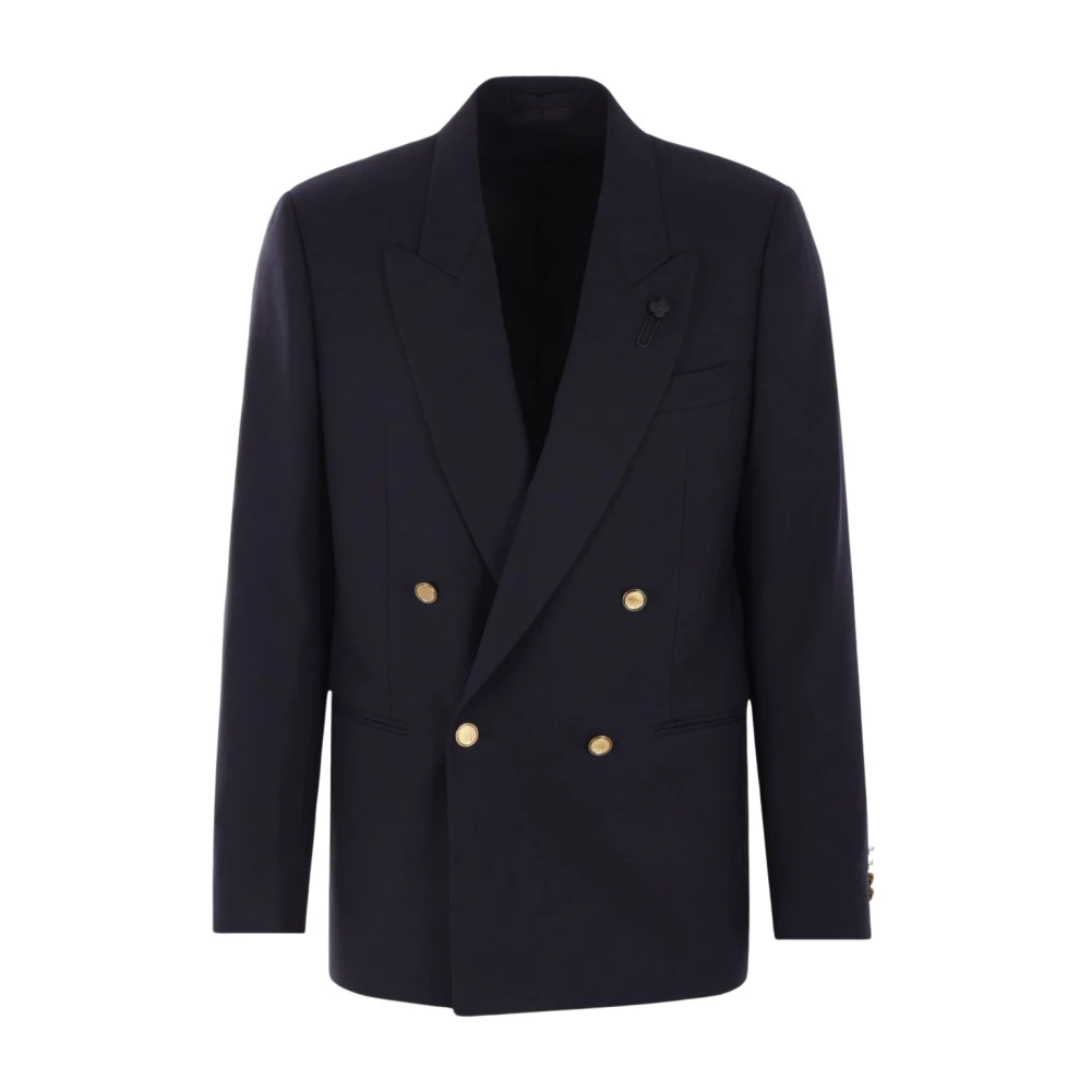 Lardini Blauw dubbelrijige wollen jas Blue Heren