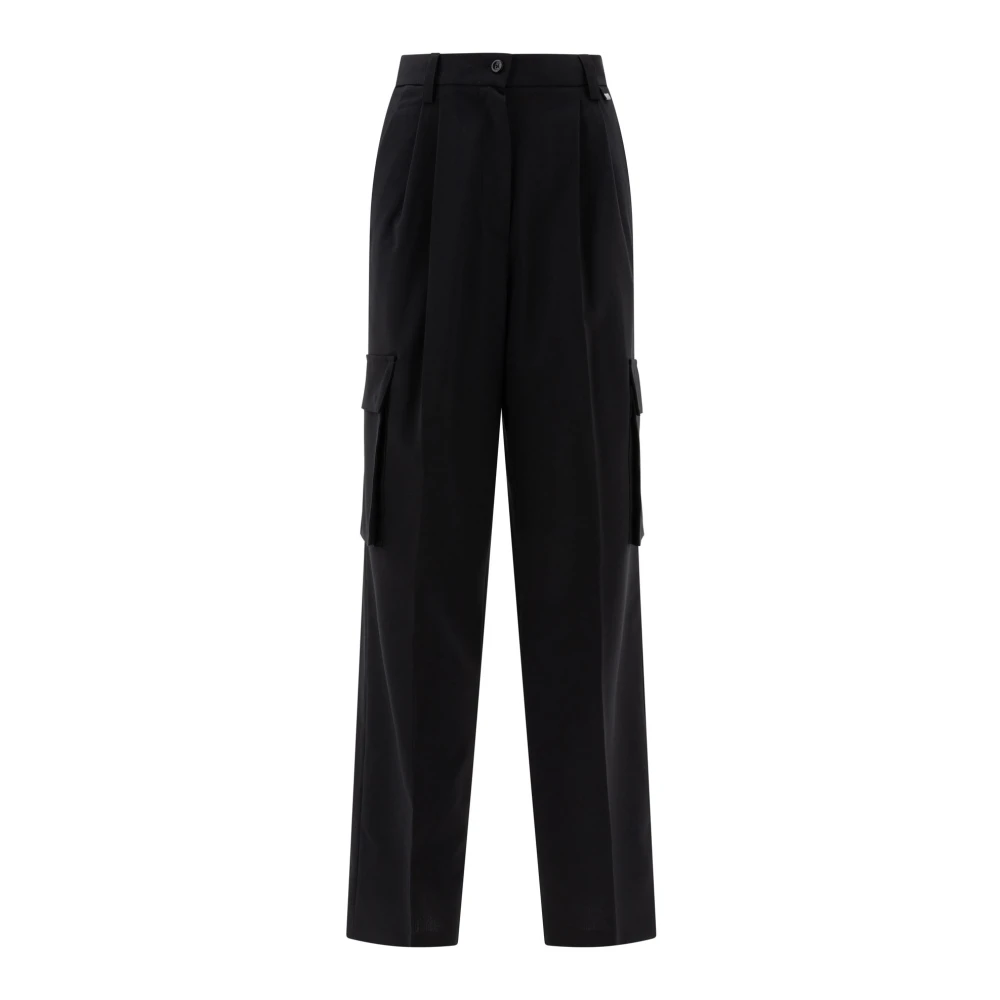 Herno Women's Black Straight Trousers, S, Soft Wool Cargo Trousers