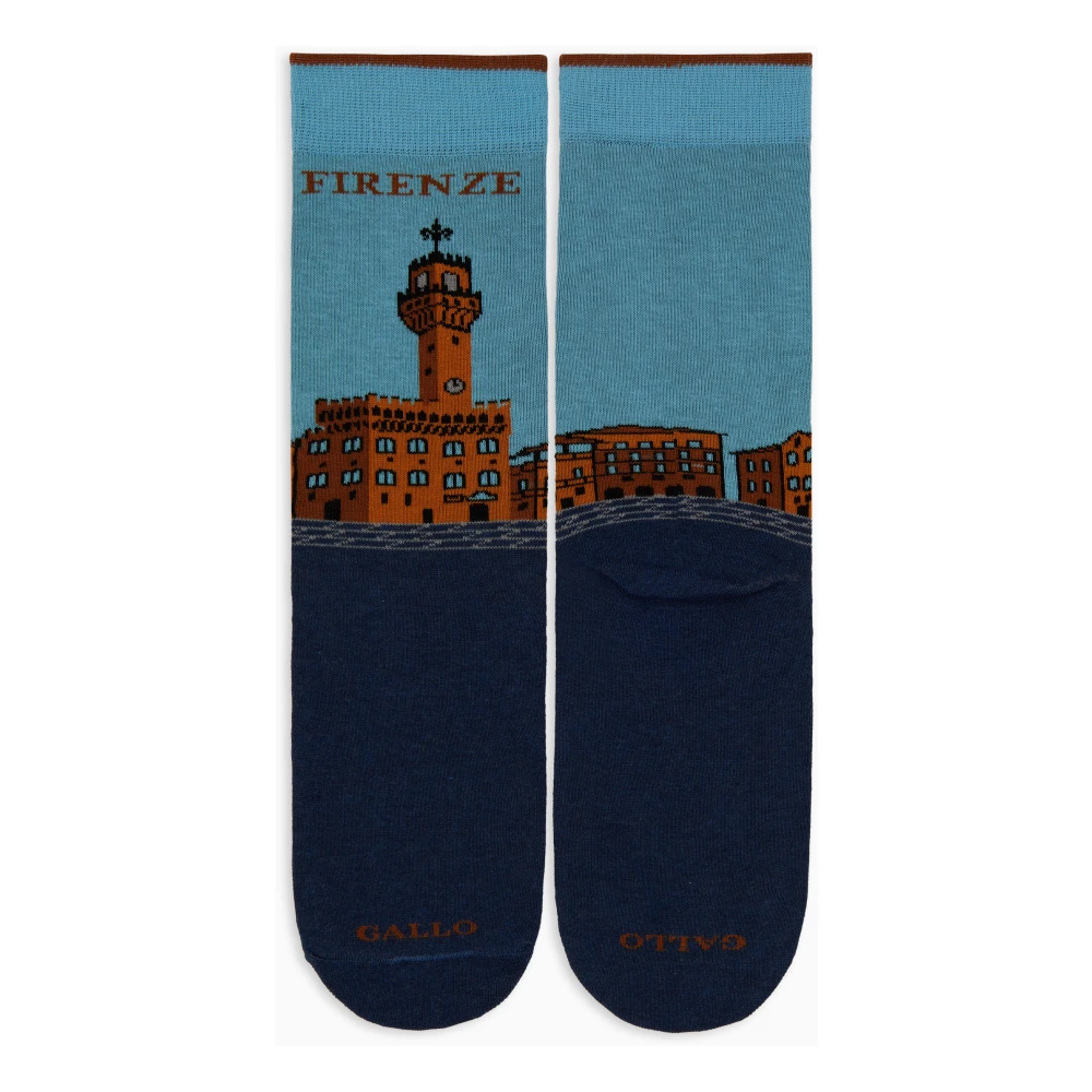 Gallo Korte katoenen sokken voor dames blauw met Palazzo Vecchio in Florence patroon Blue Dames