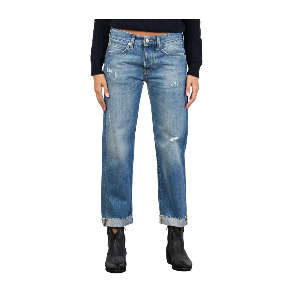 Roy Roger's Lichte Wassing Distressed Denim Boyfriend Jeans Blue Dames