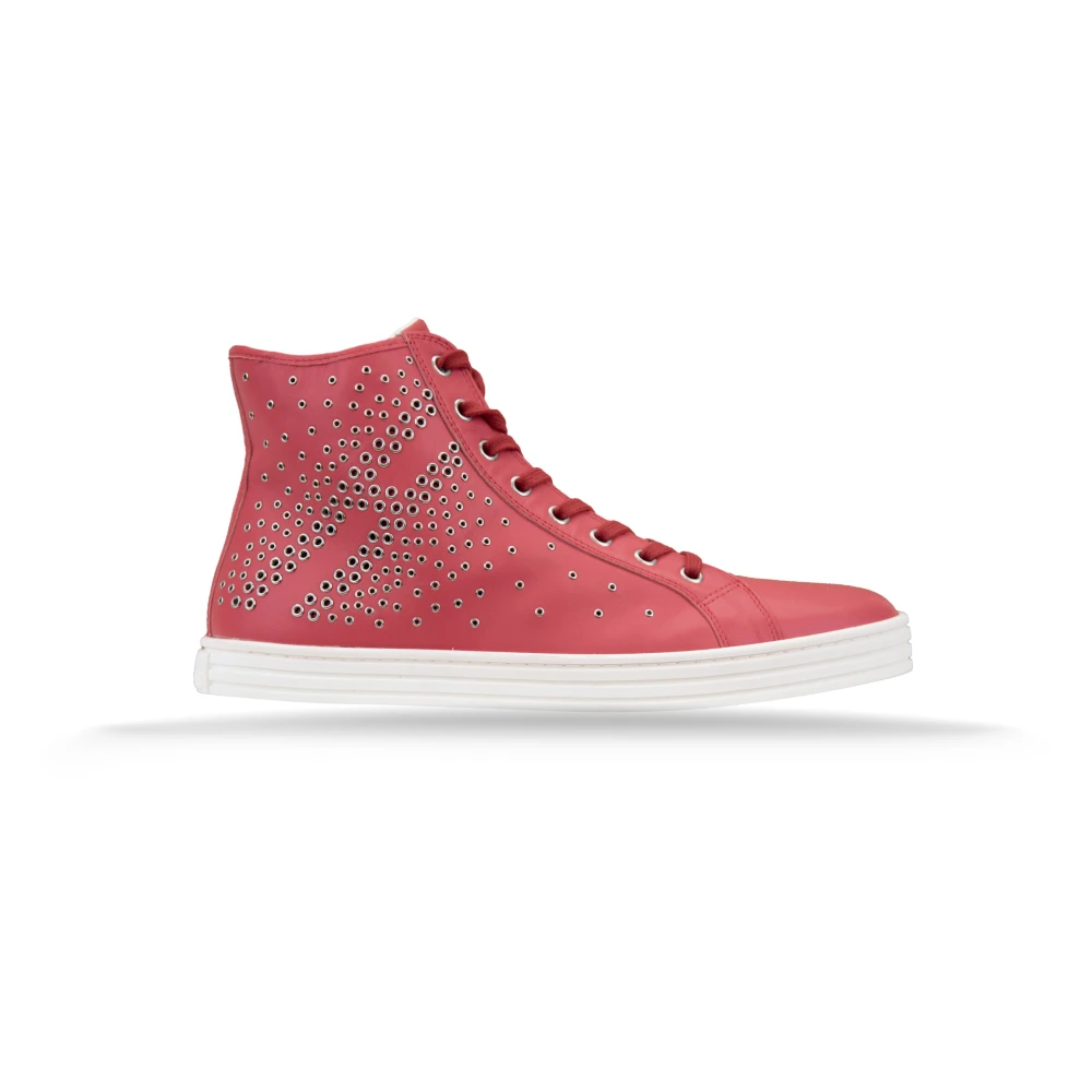 Hogan Hoge Top Leren Sneakers met Zilveren Metalen Details Dames Schoenen Roze