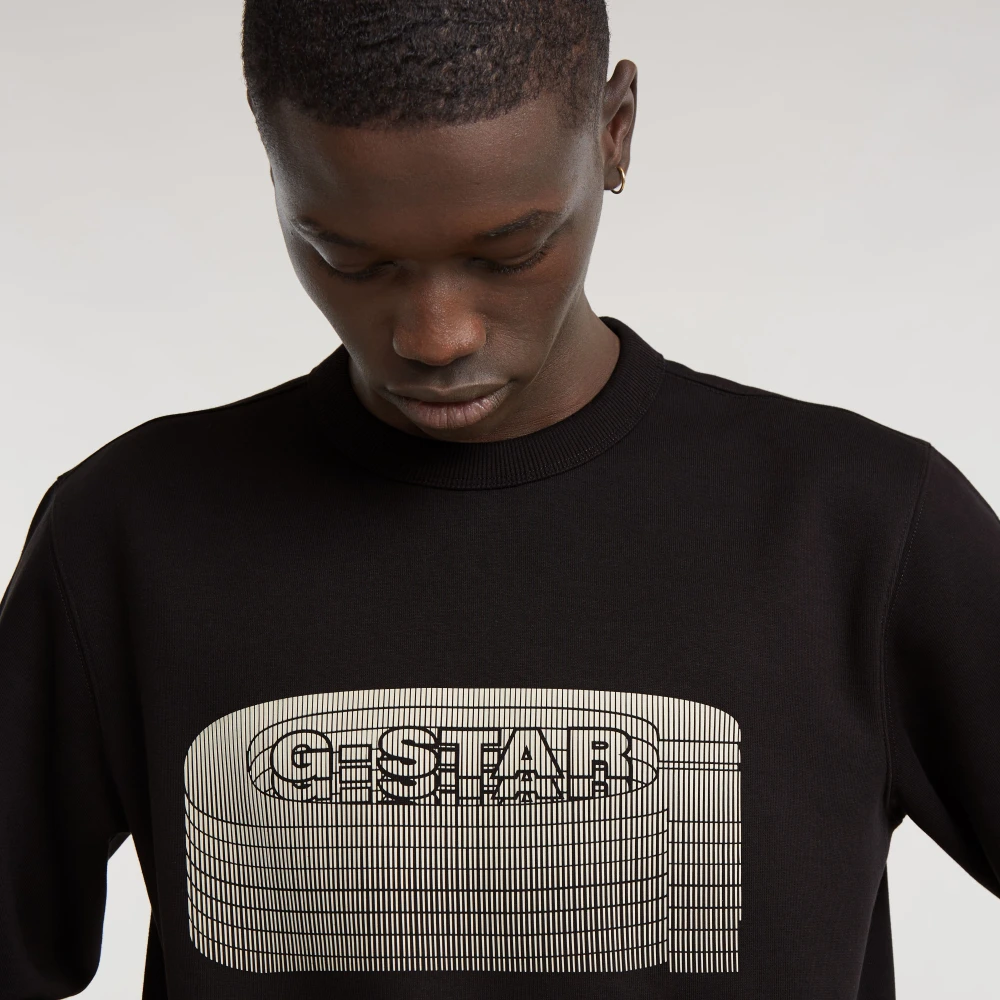 G-Star Gestapelde Logo Sweater Rechte Pasvorm Black Heren