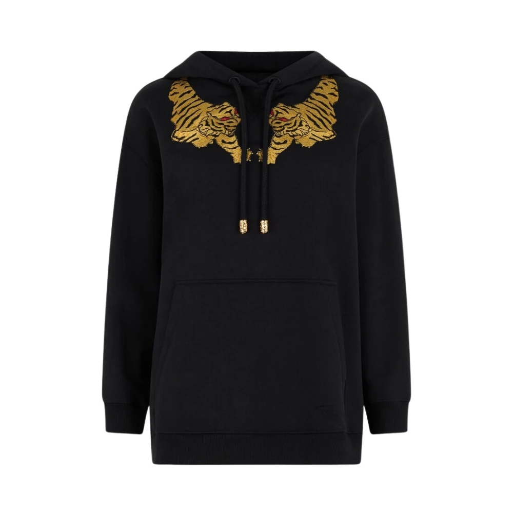 Roberto Cavalli Women's Black Sweatshirt With Tiger Embroidery - Hoodies - Xs - Sweatshirts & Hoodies