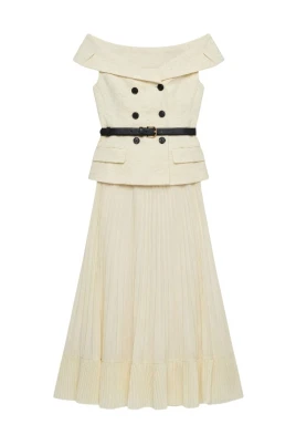 Lace-Detail Button-Front Midi Dress