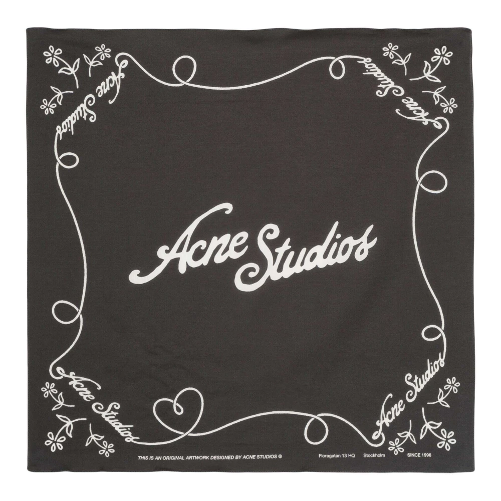 Acne Studios Logo Sjaal Zwart Wit Katoen Vierkant Frame Black Heren