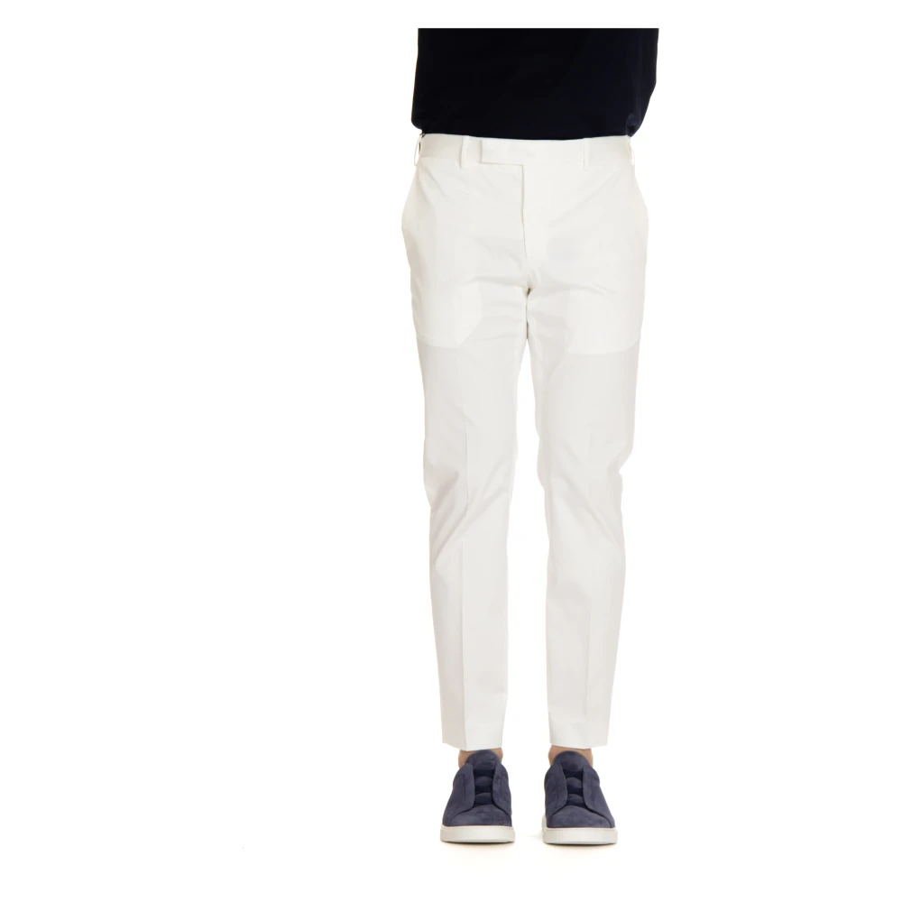 Pt Torino Men's White Twill Stretch Slim Trousers