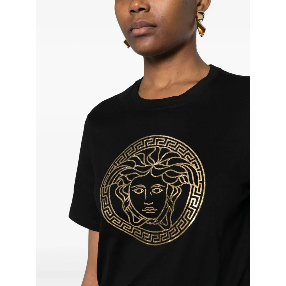 Versace Zwarte Folie Gedrukte Medusa T-shirts en Polos Black Dames
