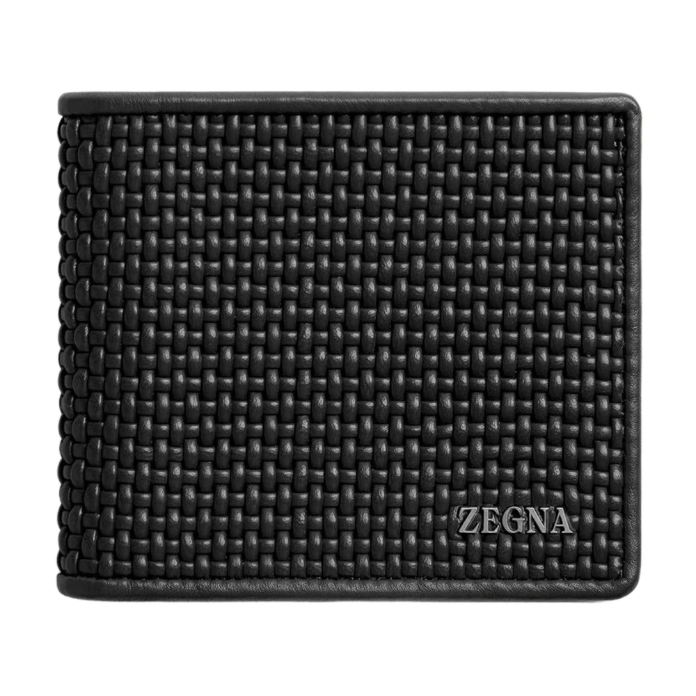 Ermenegildo Zegna Zwarte geweven leren portemonnees Black Heren