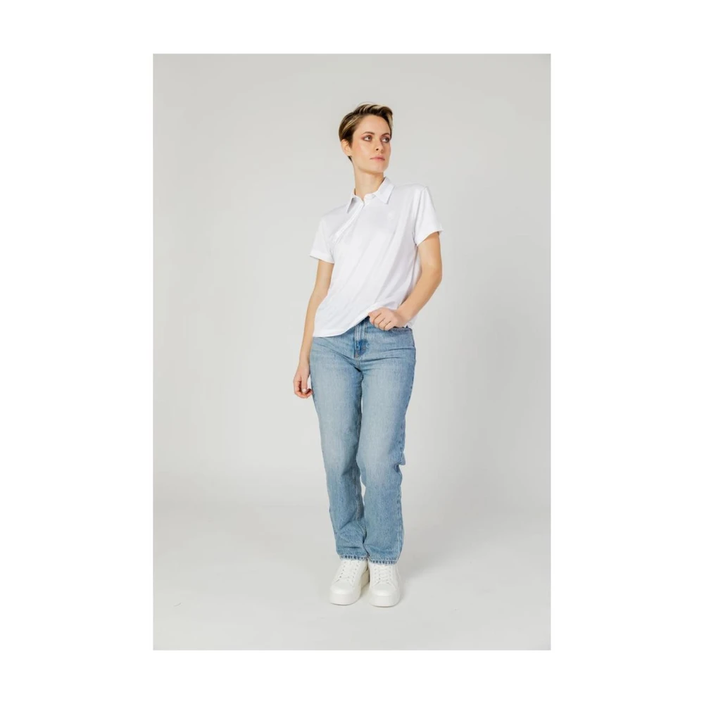Blauer Witte Asymmetrisch Ontwerp Polyester Top White Dames
