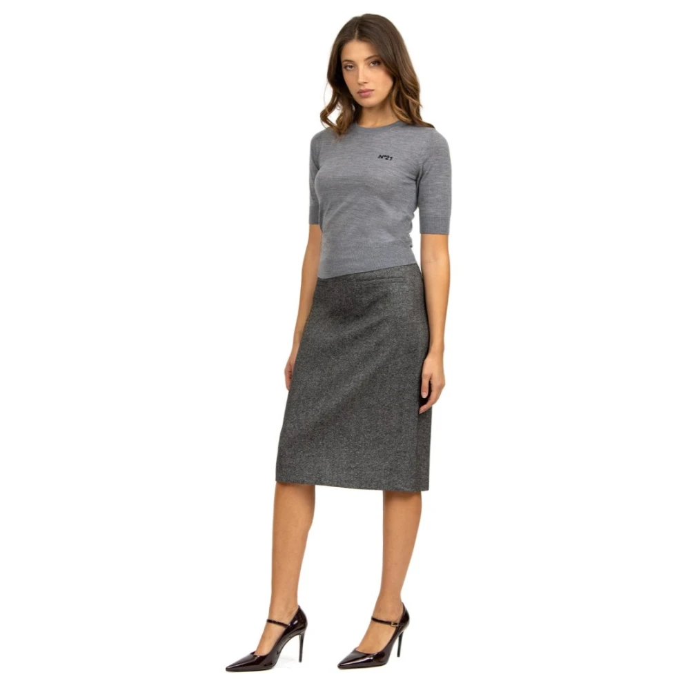 N21 Grijze Wollen Trui Korte Mouw Gray Dames