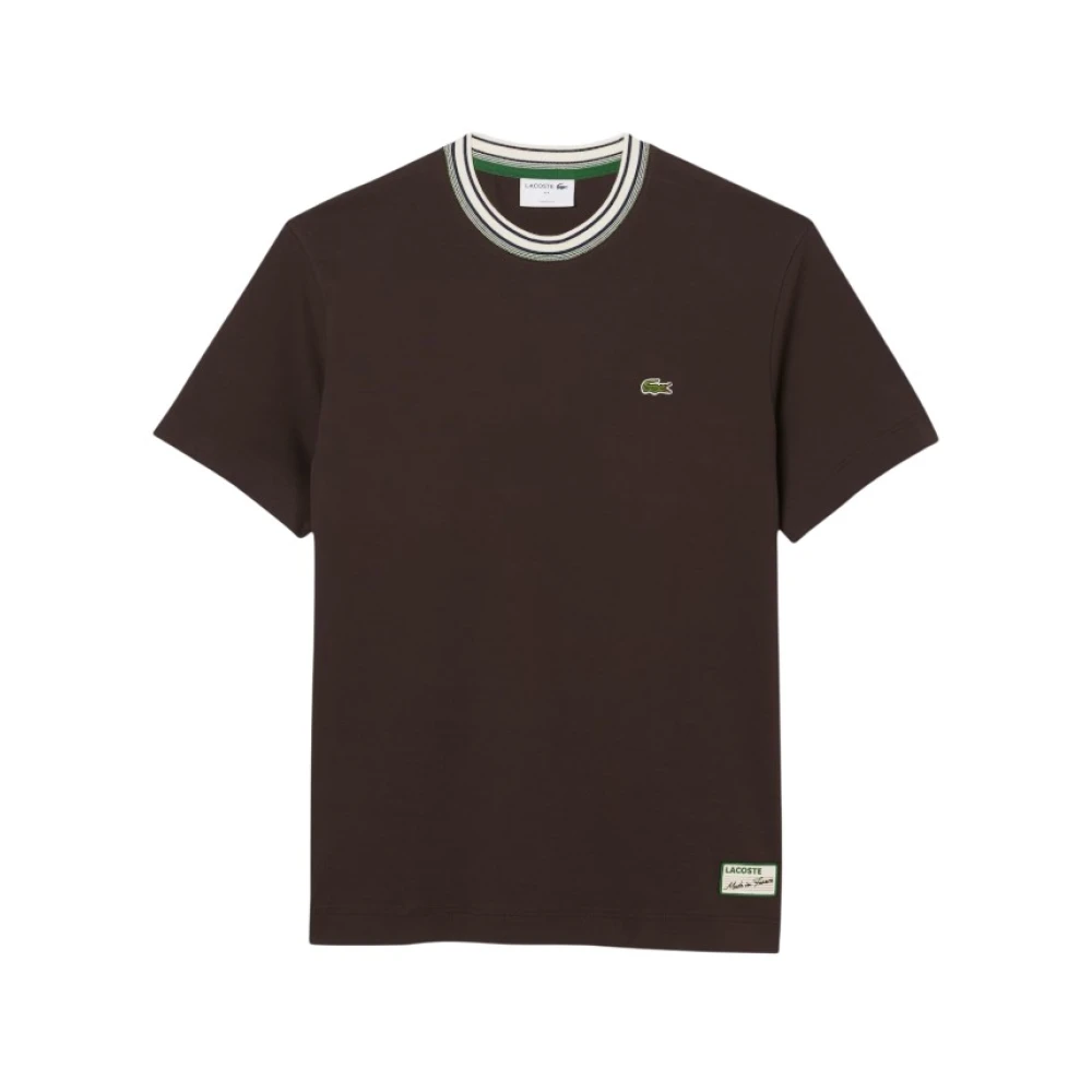 Lacoste Men's Brown T-Shirts, S, Cotton Striped Collar T-Shirt