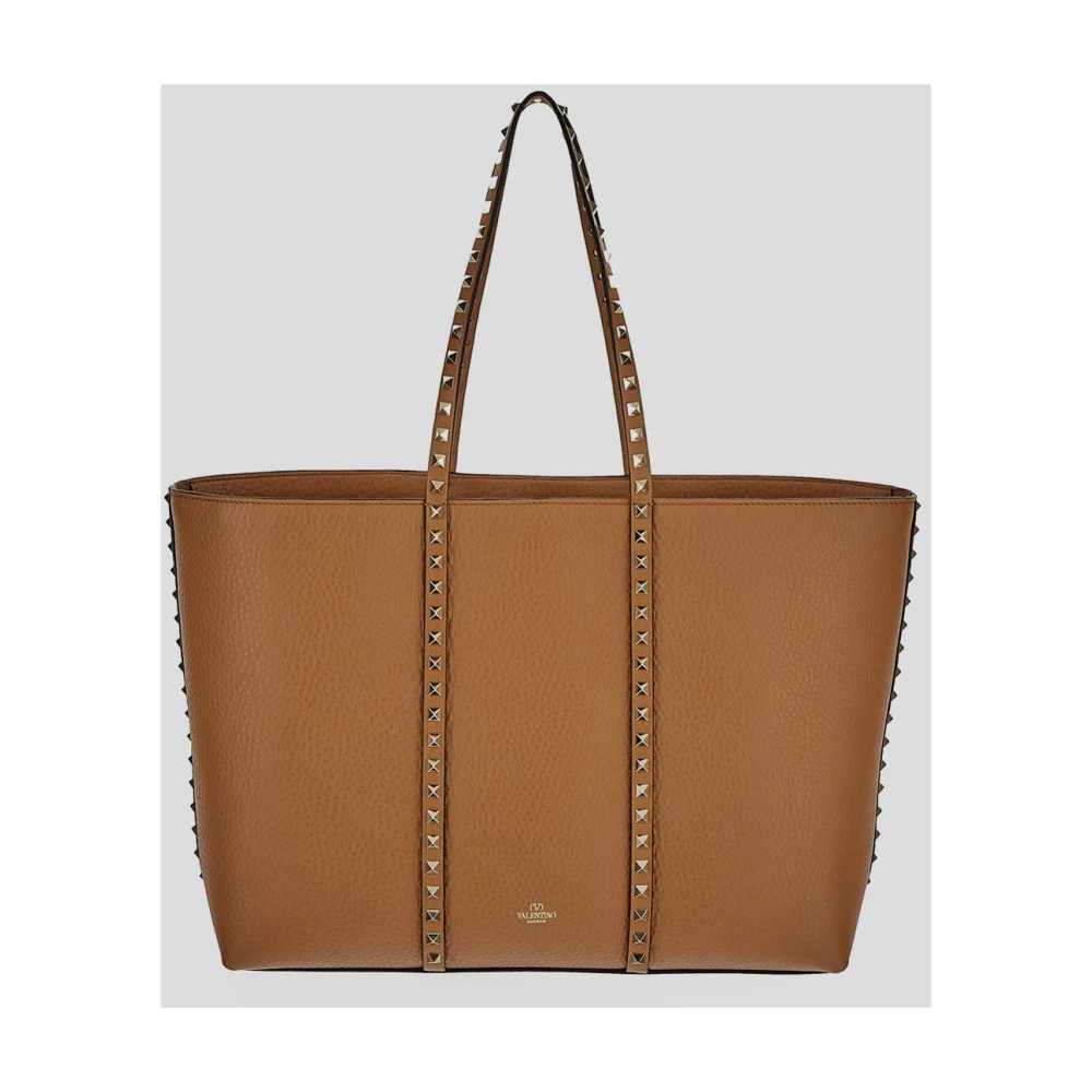 Valentino Garavani Studded Leren Tote Tas Beige Dames