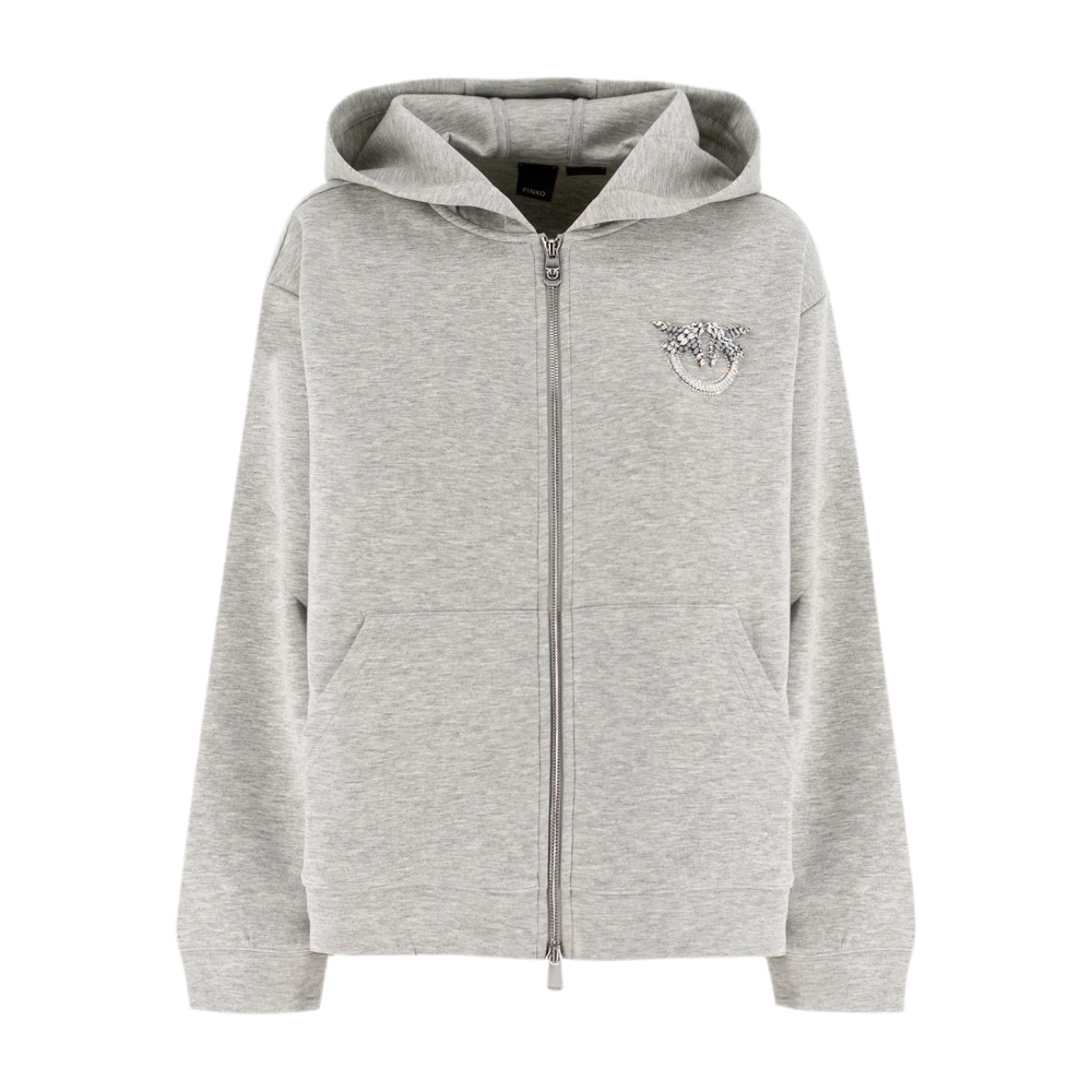 Pinko Love Birds Geborduurde Hoodie Gray Dames