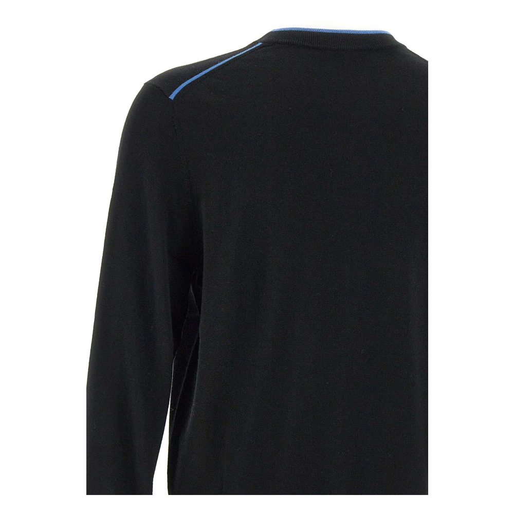 Paul Smith Zwarte wollen trui met candy-blauwe piping Black Heren