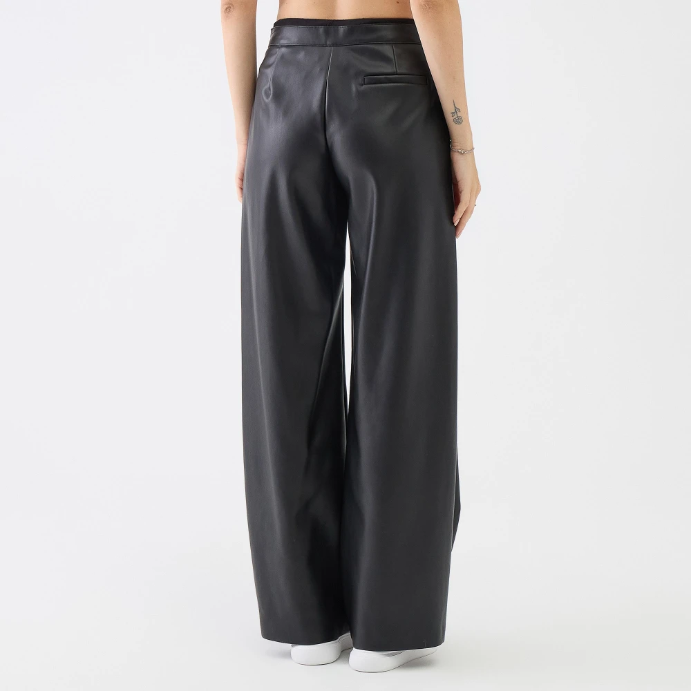 Ermanno Scervino Wijde Pijp Kunstleren Broek met Logo Koord Black Dames