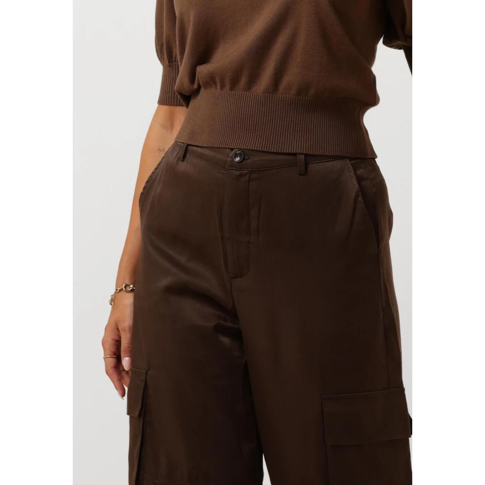 Minus Bruine Wide Leg Cargo Broek Brown Dames