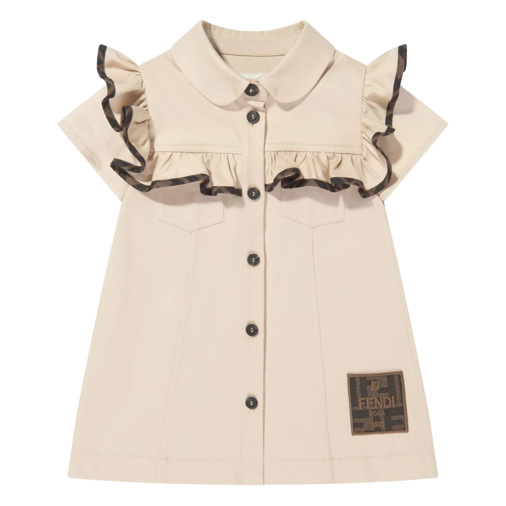 Fendi Girls Beige Ff Ruffle Trim Dress - Dresses - 3 Y - Kids