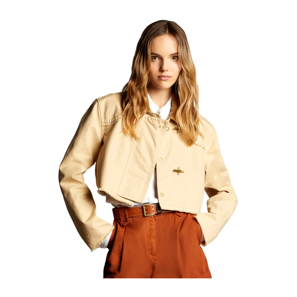 Fay Katoenen canvas jas met fluwelen kraag Beige Dames