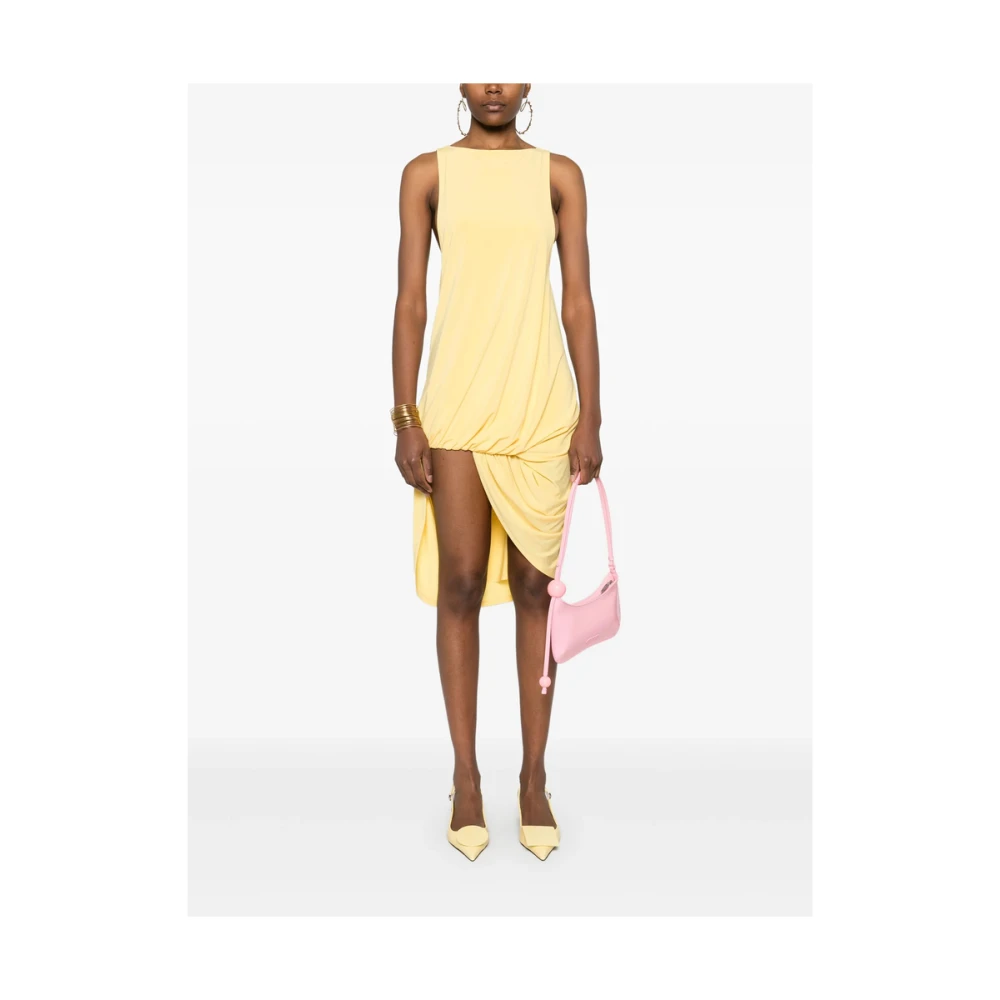 Jacquemus Zonsondergang Geel Gedrapeerd Mouwloos Jurk Yellow Dames