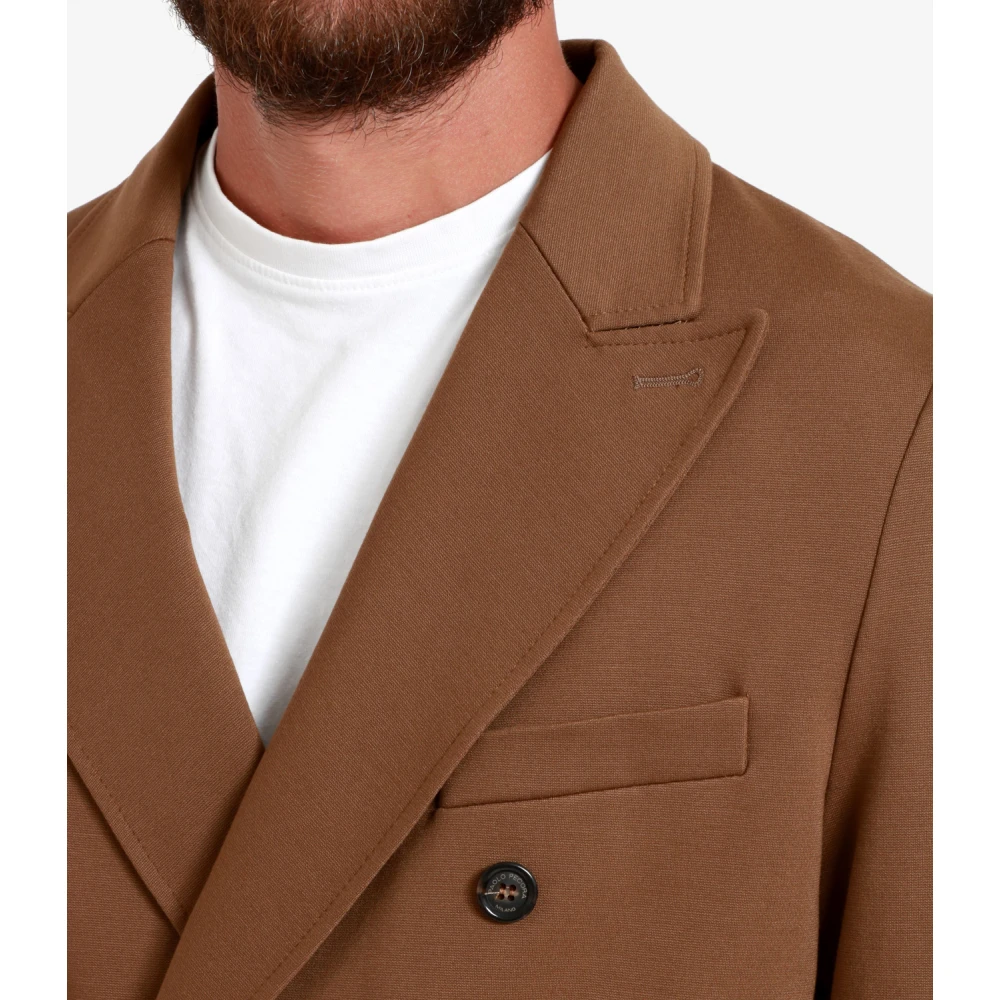 Paolo Pecora Bruine Double-Breasted Jas met Logoknopen Brown Heren