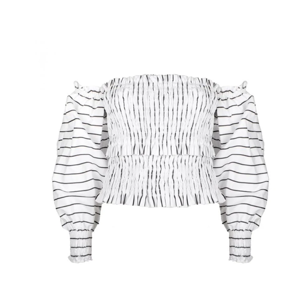 Pinko Gestreepte off-shoulder blouse met pofmouwen White Dames