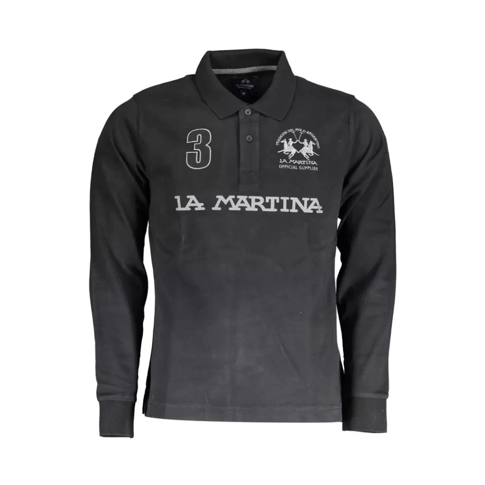 La Martina Men's Black Polo Shirts,, Elegant Long-Sleeved Polo Shirt Large