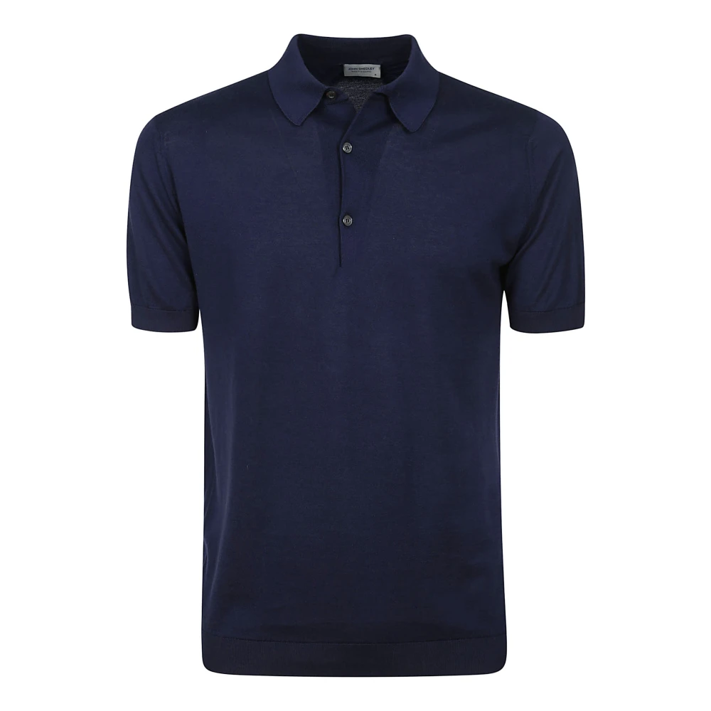 John Smedley Blauwe Gebreide Poloshirt Korte Mouwen Blue Heren