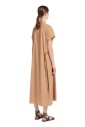 brown-midi-poplin-dress-with-crossed-v-neck