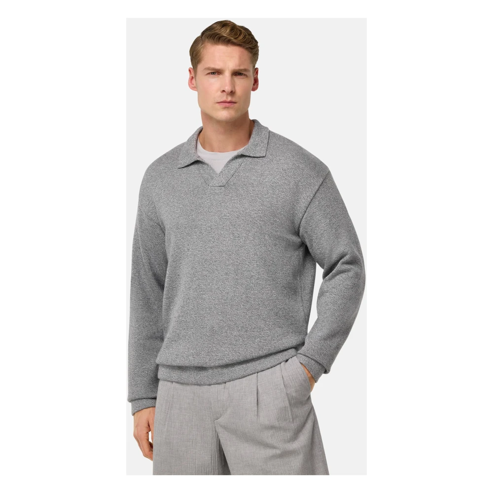 Boggi Milano Katoenen en zijden gebreid poloshirt Gray Heren