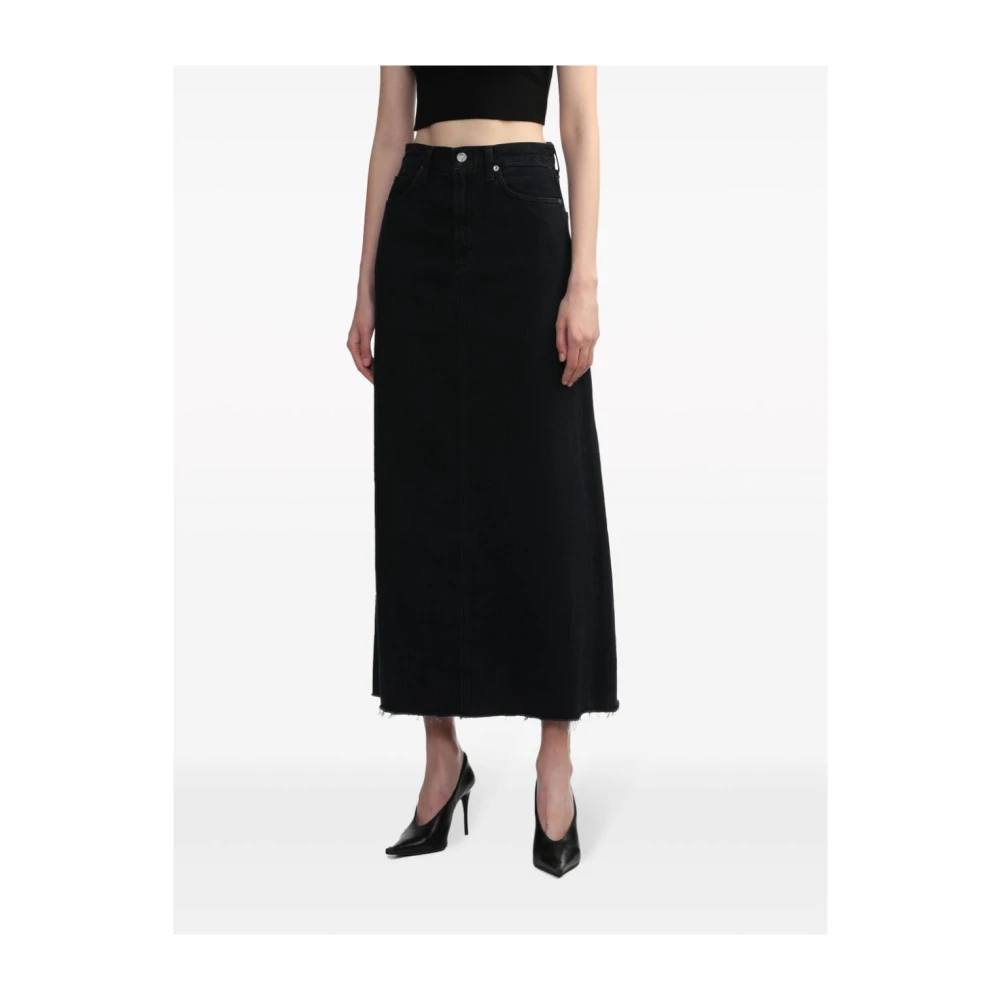 Agolde Zwarte denim rok met rafelige zoom Black Dames